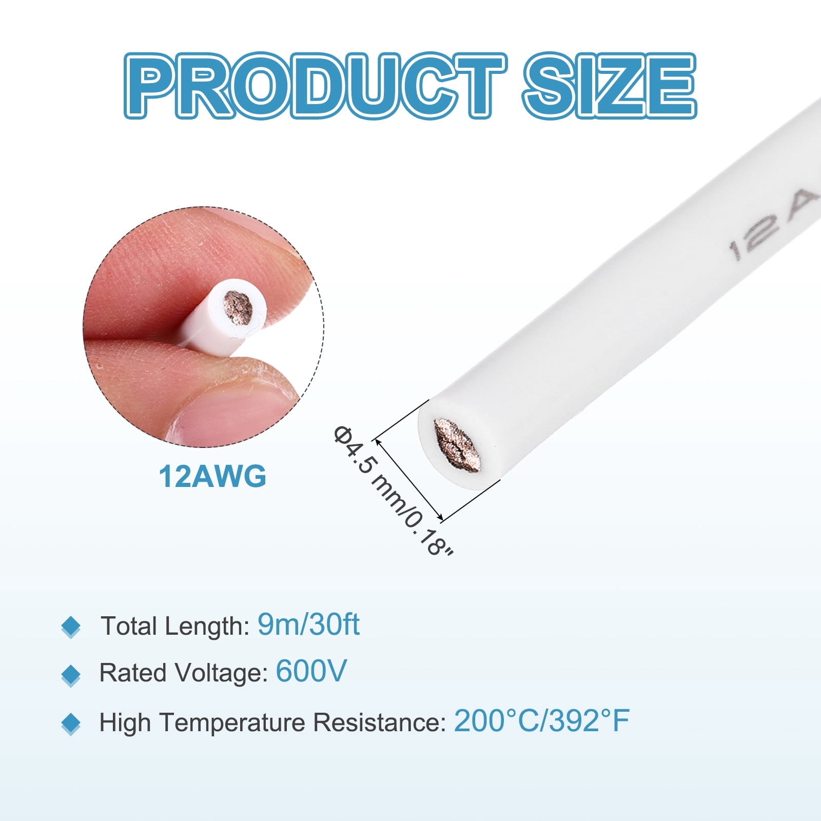 Uxcell 12 AWG Flexible Silicone Wire 9m/30ft Tinned Copper Electrical Wire White
