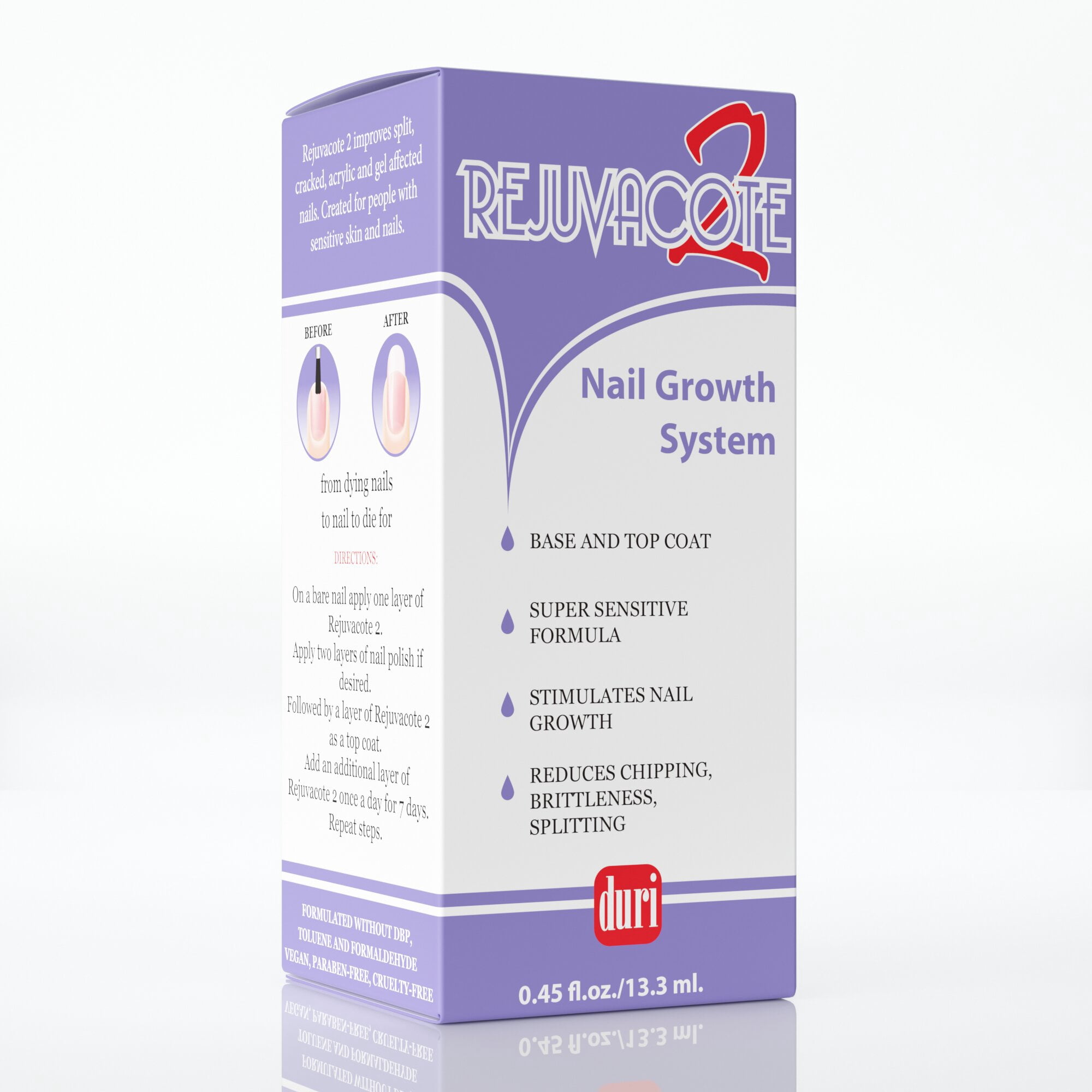 Duri Rejuvacote 2 Nail Strengthener, Nail Growth Base & Top Coat, Drop'n Go Polish Drying Drops, 0.45 Fl.oz.