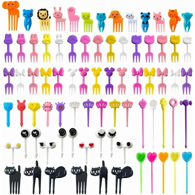 126Pcs Animal Food Picks for Kids Lunch Bento Box Accessories Cute Reusable Plastic Fruit Forks Cartoon Toothpicks Decor Party Set Mini Decorations and Parties Toothpick Deco