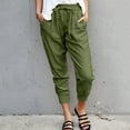 thumbnail image 2 of YOTMKGDO Slacks for Women Spring and Summer Casual Solid Color Elastic Waist Pocket Strap and Foot Casual Nine Point Pants Women's Pants Army Green L, 2 of 5
