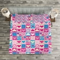thumbnail image 3 of Ambesonne Love Quilted Bedspread Set 3 Pcs, Sketchy Hearts, Queen Size, Pink Blue Cream, 3 of 3
