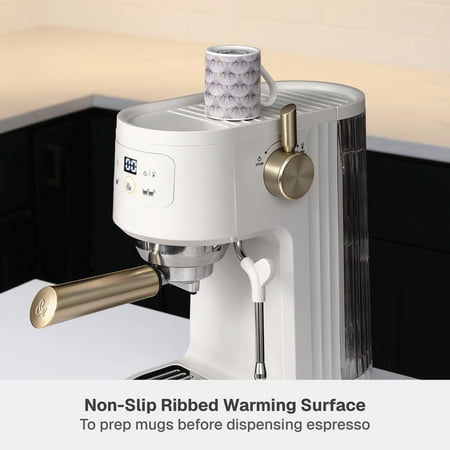 Thyme & Table Barista Mini Espresso Machine with 15-Bar Pressure and Steam Wand, Sand White