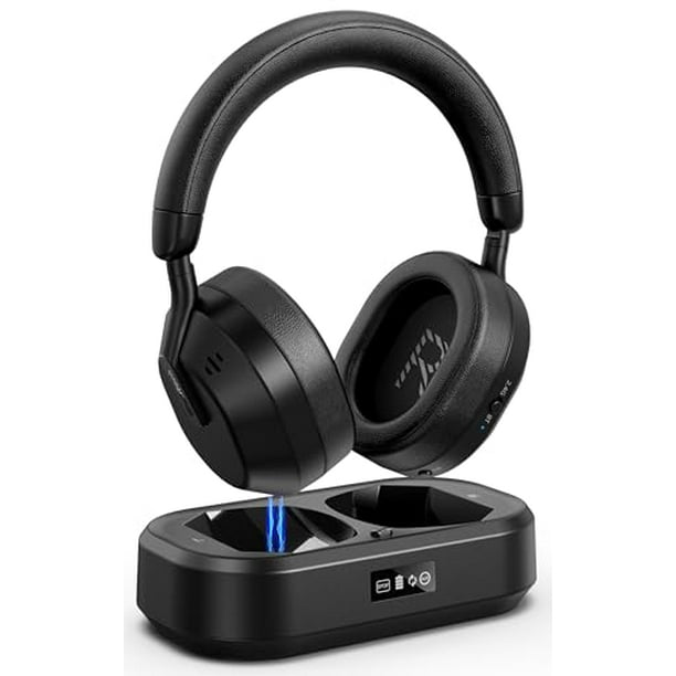 Ensemble-TV Auriculares inalámbricos con pantalla LED, Bluetooth V5.3, sin retardo de sincronización de labios, Plug and Play, regalos para personas mayores (negro)