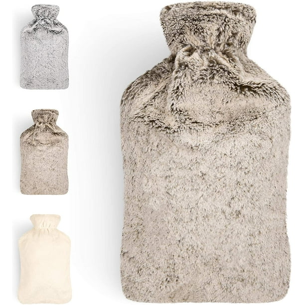Botella de agua caliente con tapa; cubierta de piel sintética de primera calidad; gran capacidad de 2 l; Marrón/Blanco/Gris Adepaton XSD-343-1