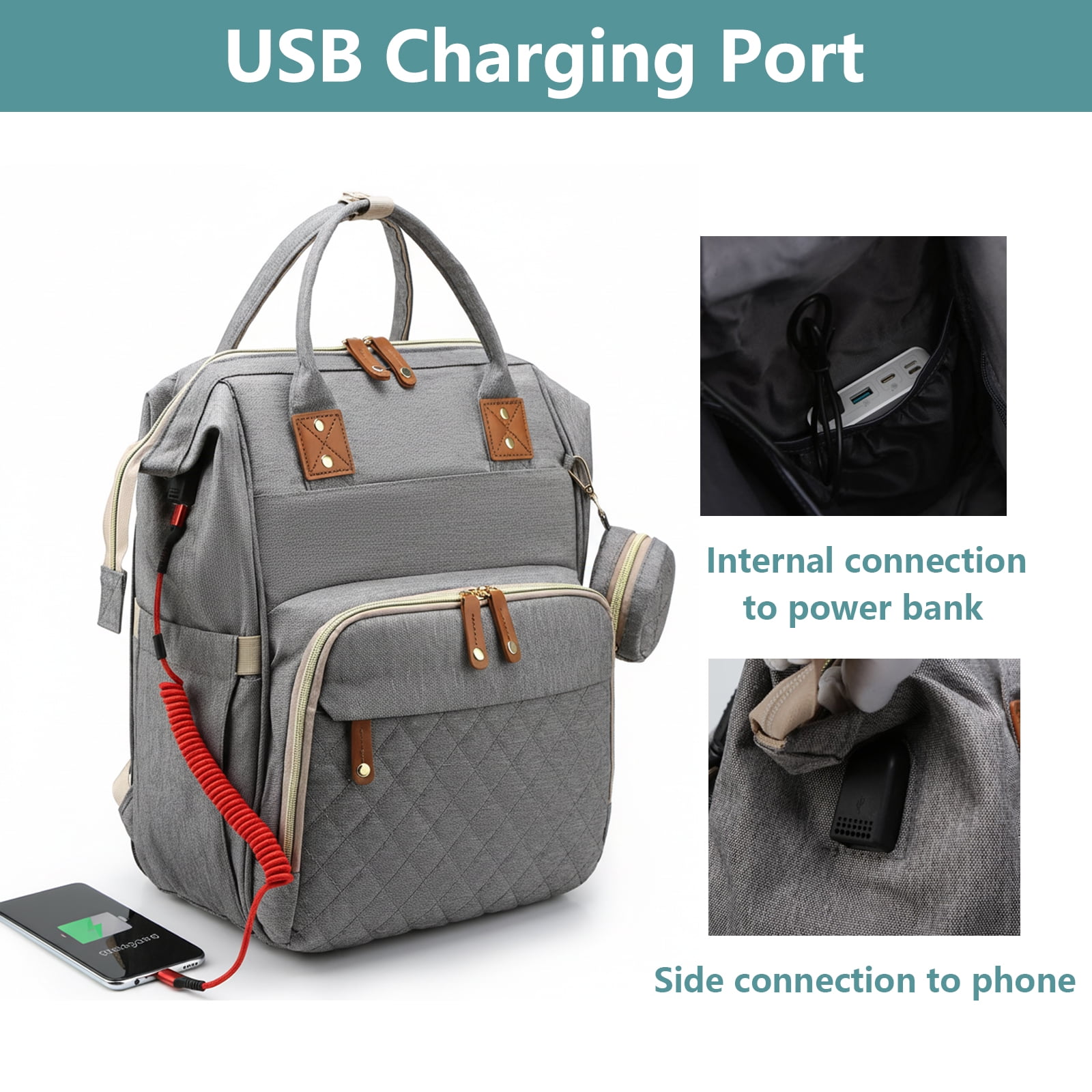 Oioane Baby Diaper Bag with Changing Station, Multifunctional Portable Backpack with USB Charging Port for Travel, Gray
