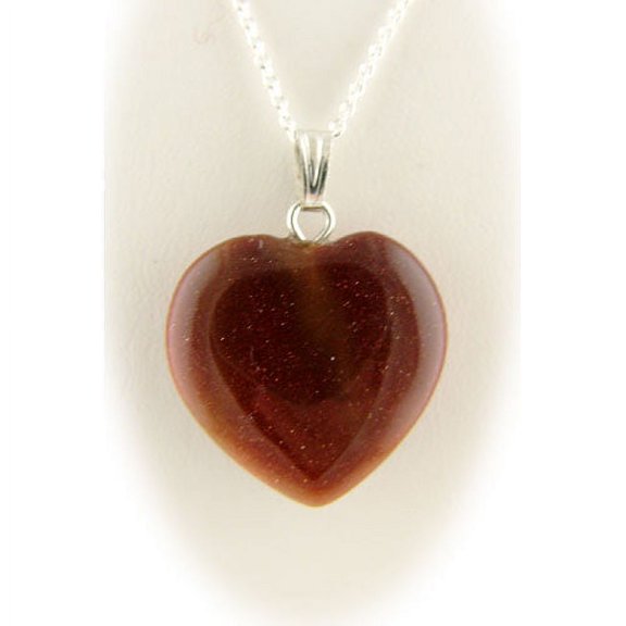 Goldstone Glass Heart Pendant Sterling Silver Cable Chain Necklace 18"