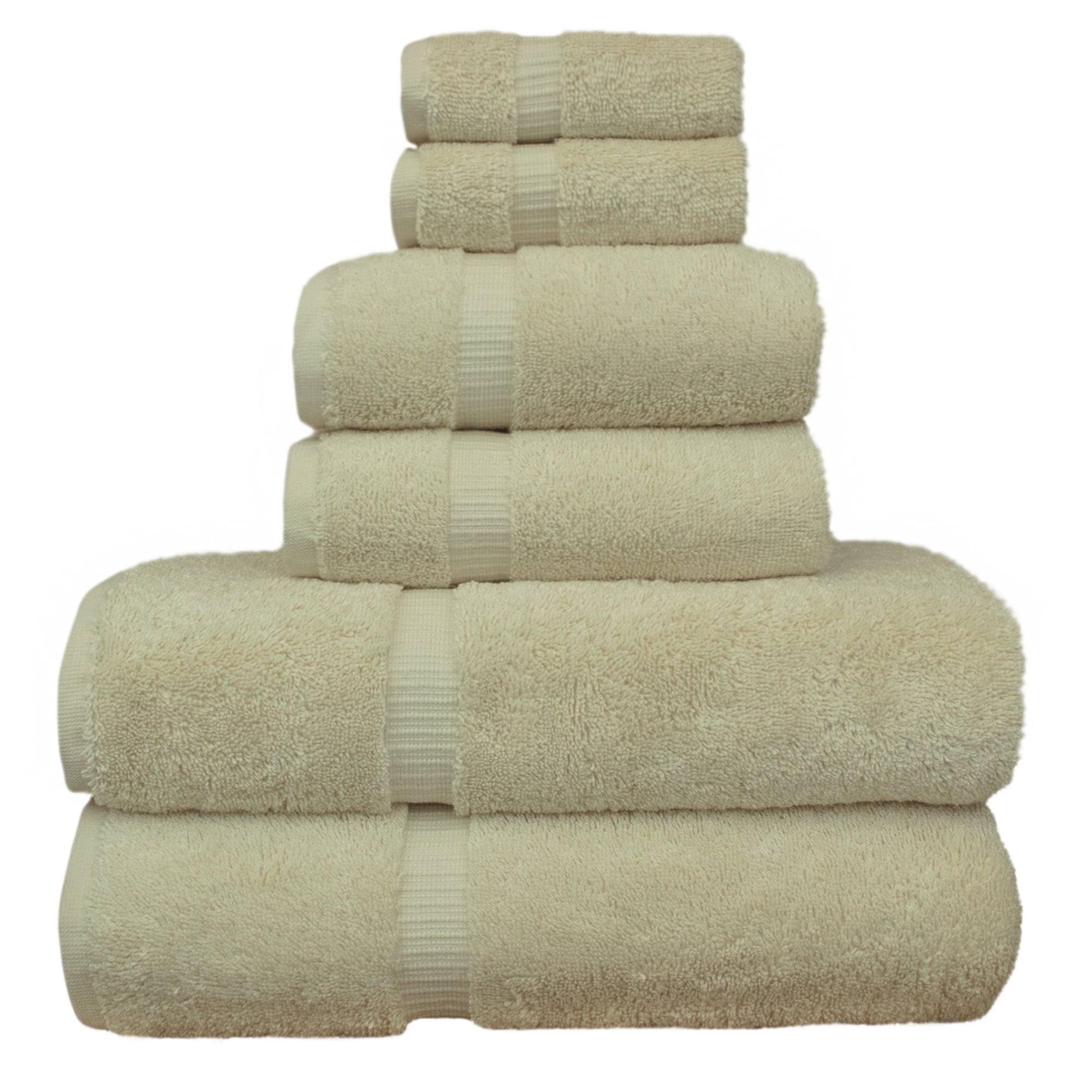 Luxury Hotel & Spa Quality, Quick Dry 100% Turkish Cotton, 700 GSM, Eco Friendly Towel, Bathroom and Kitchen Dobby Border Towels, 2-Bath Towel, 2-Hand Towel, 2-Washcloth (Bundle Set of 6, Beige)