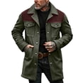 thumbnail image 2 of Wutalume Men's Gradient Color Button Pocket Work Wear Plus Leather Jacket, Casual Long Coat with Plush Lining, Stylish Design for Urban Fashion and Outdoor Adventures,Army Green L, 2 of 4