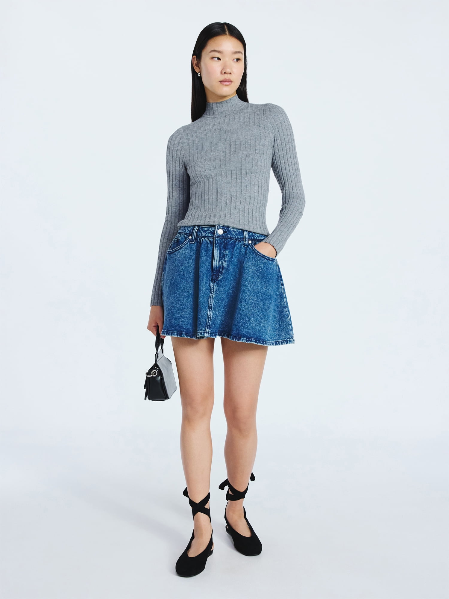 Scoop Women's Ribbed Mockneck Sweater, Lightweight, Sizes XS-XXL