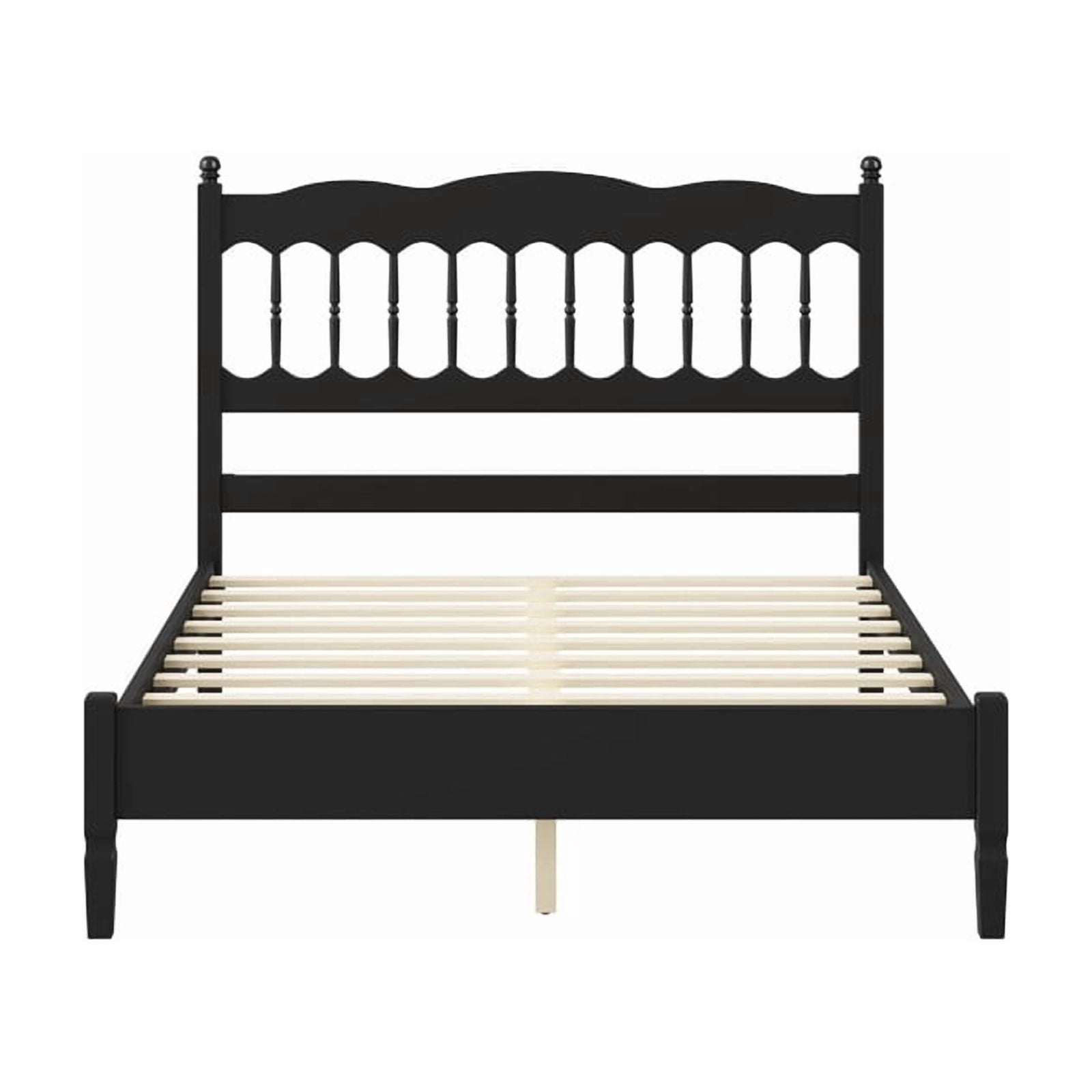 Full Size Retro Countryside Style Wooden Bed Frame with Spindle Headboard, Low Profile Platform Bed with No Box Spring Required