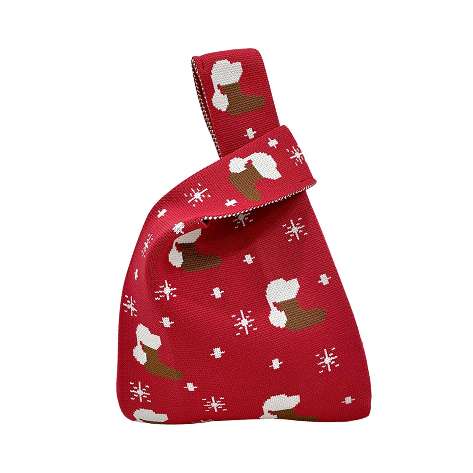 yuksok Christmas Shoulder Bag Bucket Bag Women's Knit Tote Bag for Work Beach Party red