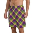 thumbnail image 2 of Bixox Men's Mardi Gras Plaid printing Casual Classic Fit Short Summer Beach Shorts, 2 of 6