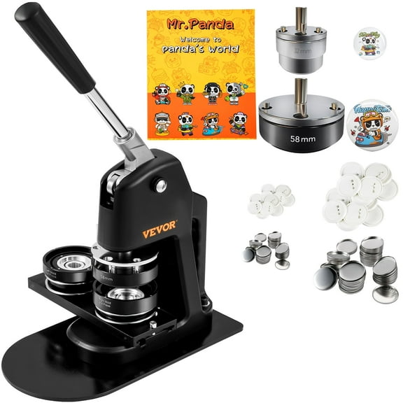 VEVOR Button Maker Machine, Multiple Sizes 1.25 2.25 Inch Badge Punch Press Kit, Children DIY Gifts Pin Maker, Button Making Supplies with 500pcs Button Parts & Circle Cutter & Magic Book