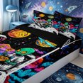 thumbnail image 3 of Erosebridal Psychedelic Space Astronaut Zipper Full Size Comforter Sets with Fitted Sheet and 2 Pillowcases,Food Pizza Zipper Bedding Set,Black Neon Purple,4pcs,Black Reversible, 3 of 6