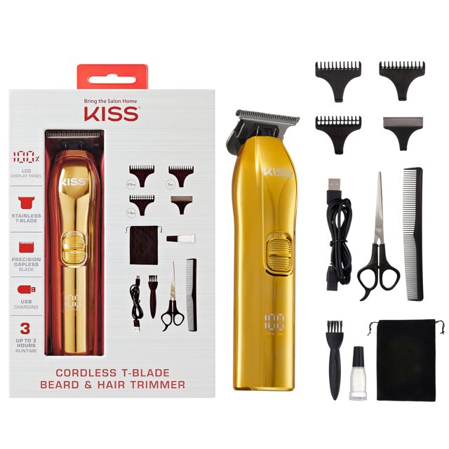 Cortadora de barba y pelo KISS, inalámbrica, con hoja en T, 11 unidades