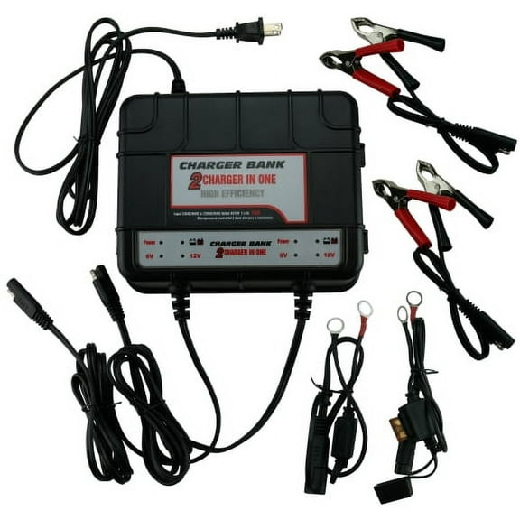 Dual Bank 12 Volt-10 Amp Battery Charger, Battery Maintainer, and Battery Desulfator - Designed for Cars, Trucks, Motorcycles, ATV, Boats, RV