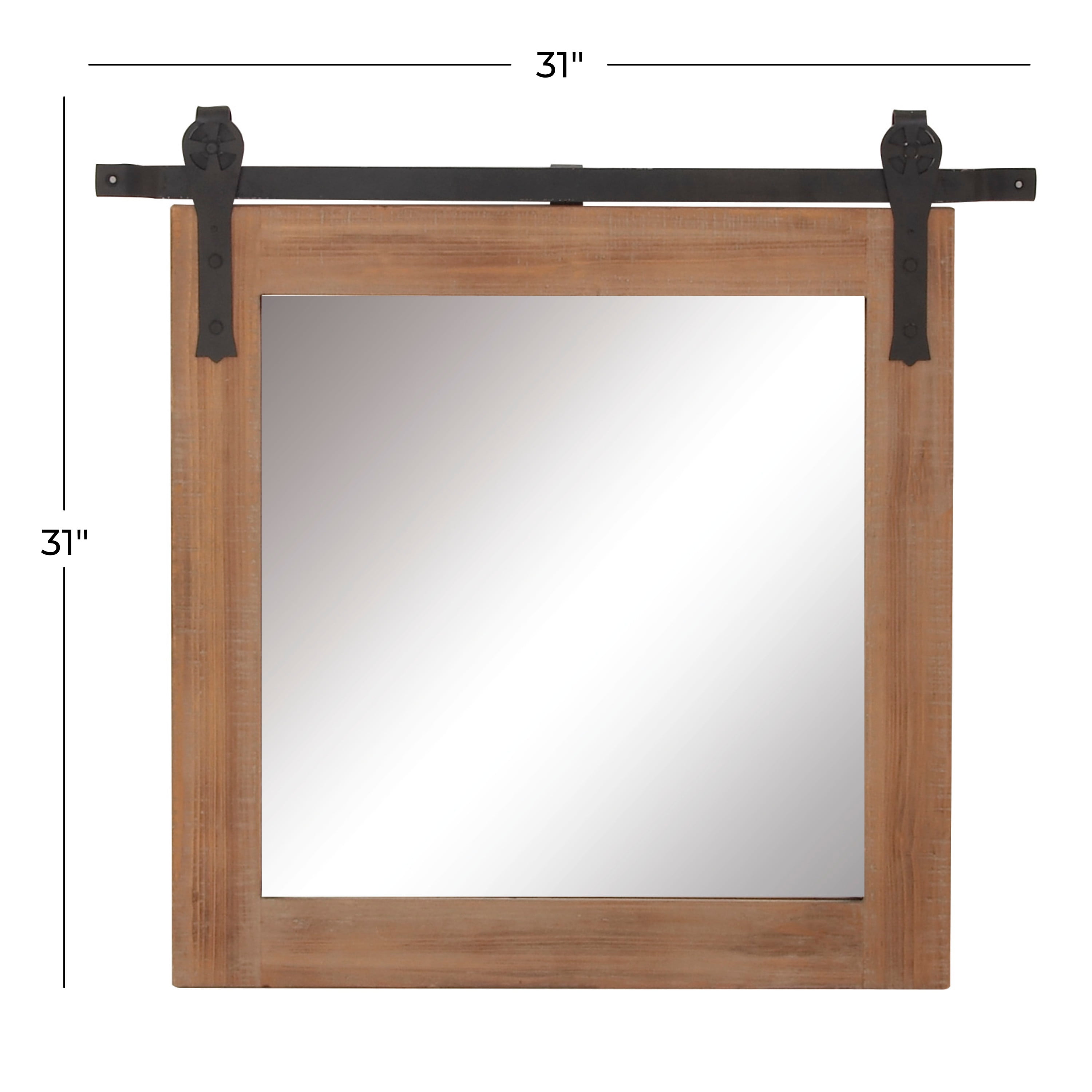 DecMode Industrial Brown Square Shaped Wall Mirror with Natural Wood Grain Pattern, 31"W x 31"H
