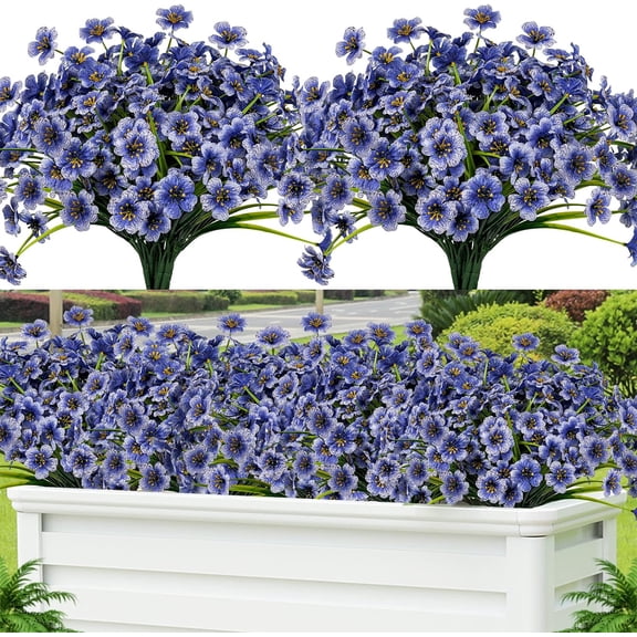 Namzi UV Resistant Artificial Flowers 12 Pcs Blue Outdoor Plastic Flowers, Weatherproof Faux Shrubs for Outside, Artificial Shrubs for Outdoor Decor