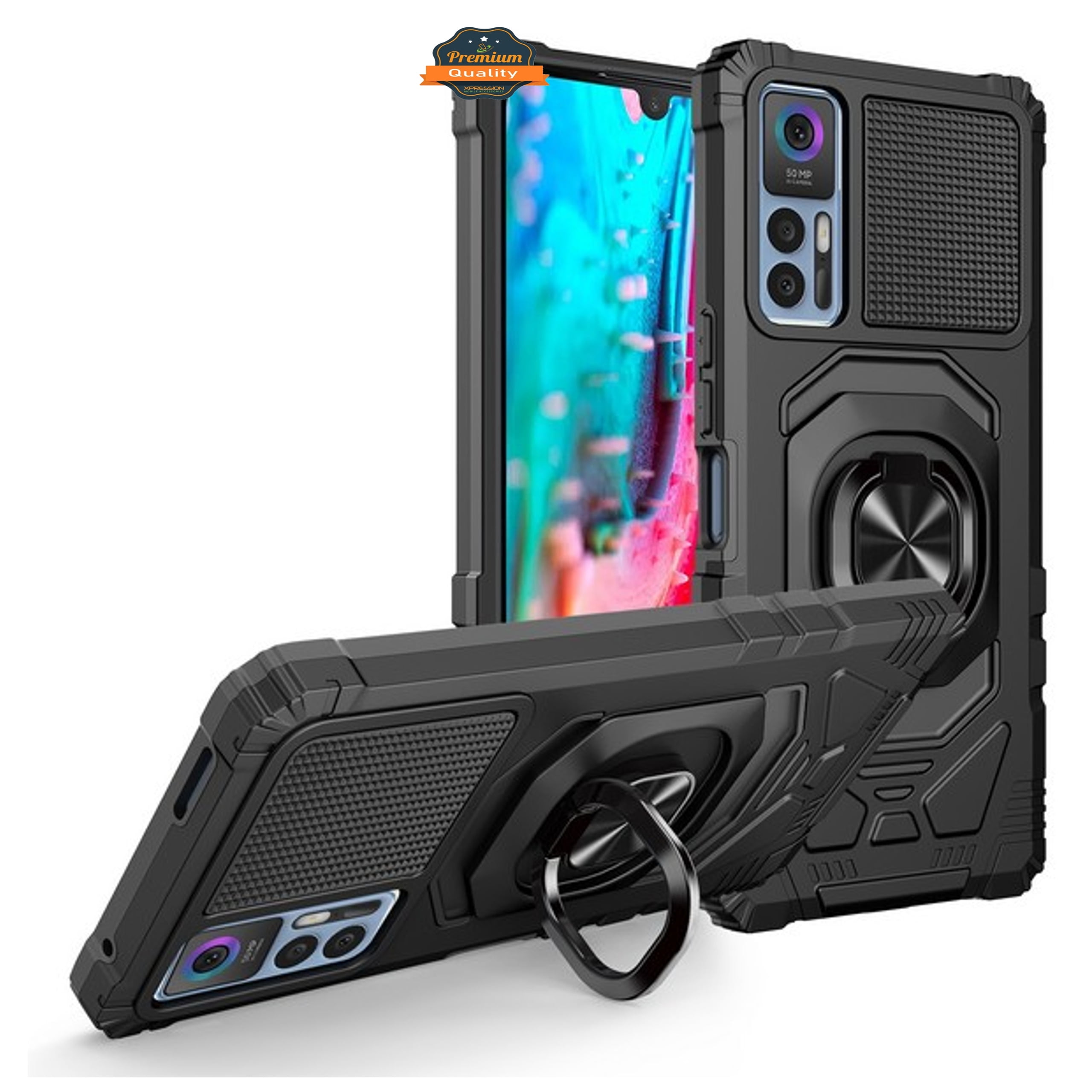 Xpression Phone Case For TCL K24 /TCL K23 Hybrid Magnetic Car Mount Ring Kickstand Stand Holder Full-Body Armor Protective [Military Grade] Cover, Black