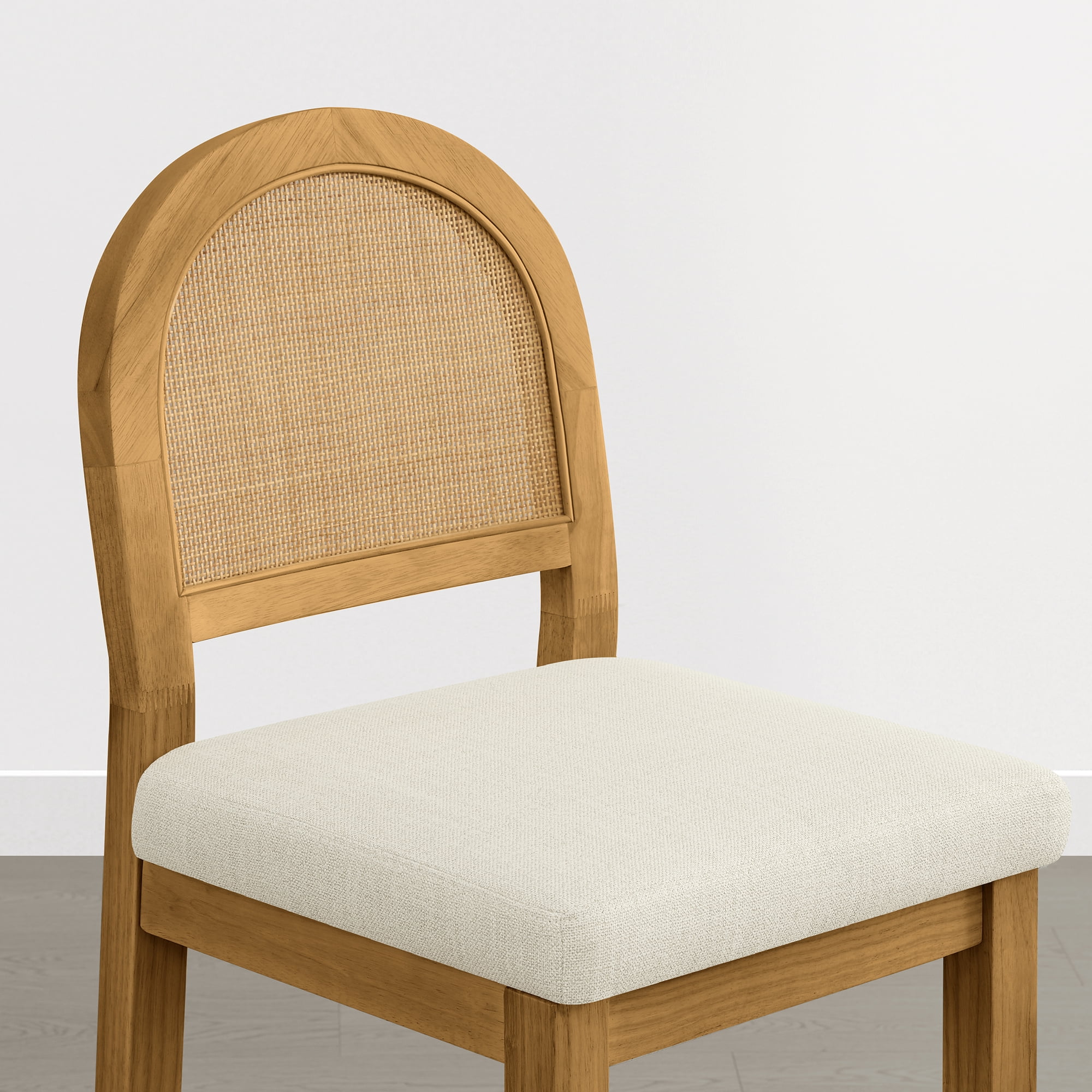 Spruce & Spring 30" Rattan Bar Height Bar Stools Set of 2 with Upholstered Seat, Walnut Wood Frame for Kitchen Island, Cream Fabric