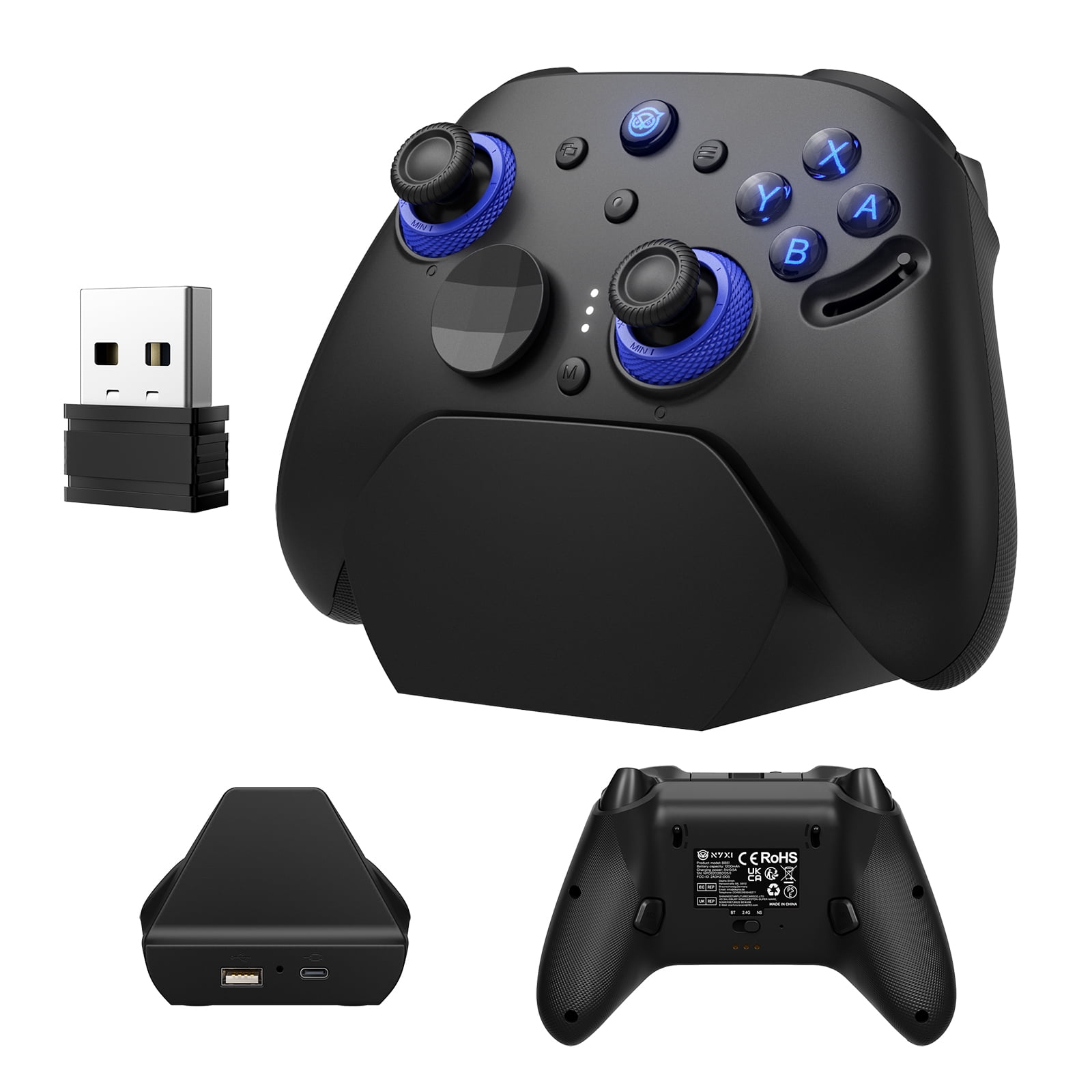 NYXI TMR Hall Effect Controller - Zero Drift, Adjustable Tension, Charging Dock, for Switch & PC