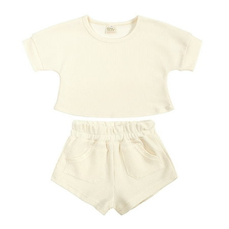 

nsendm Suspender Pant Set Toddler Toddler Infant Baby Boys Girls Short Sleeve Walf Toddler Suspenders Outfit Boy Beige 3-4 Years