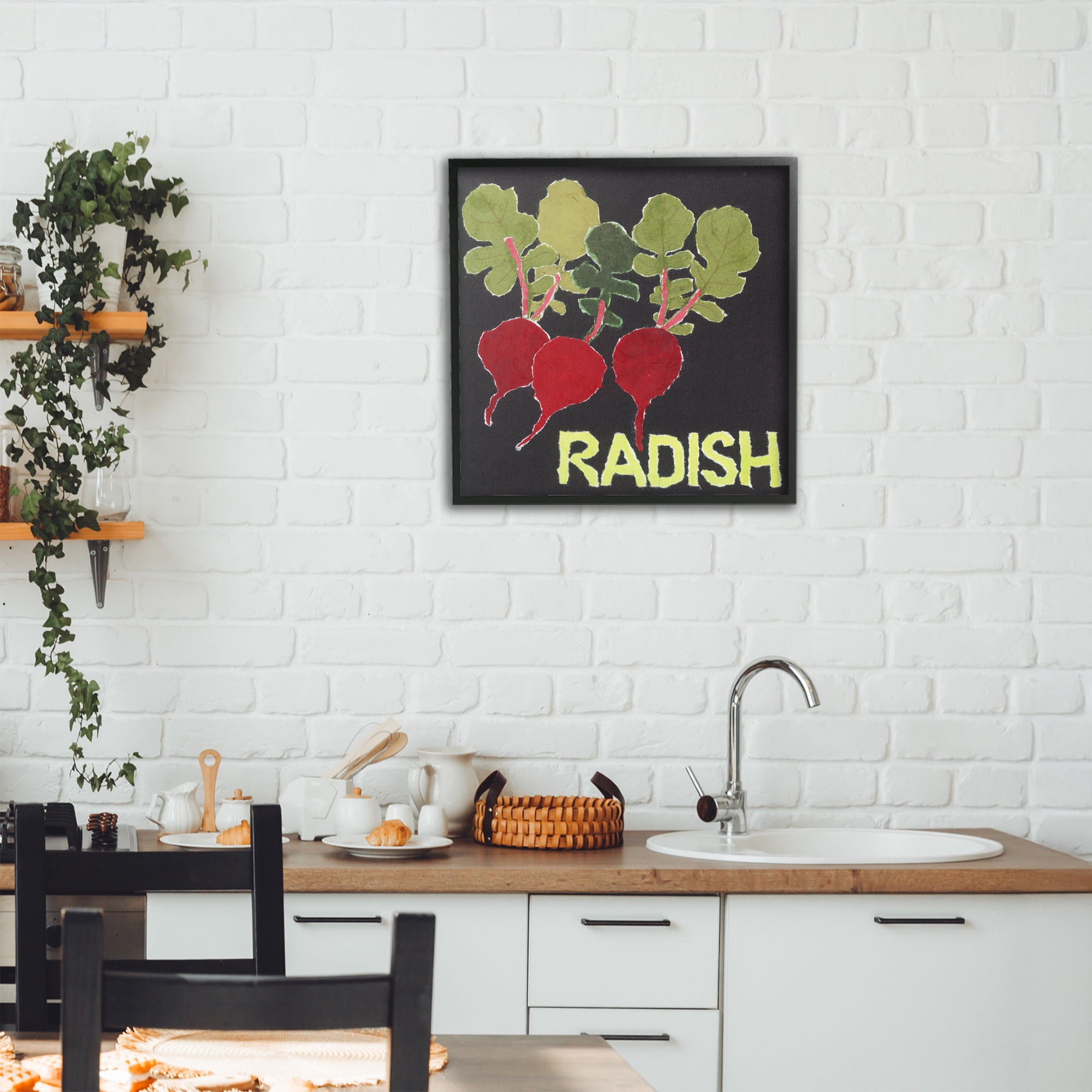 Stupell Industries Collaged Radish Vegetables Black Framed Giclee Art, design by Nancy Overton