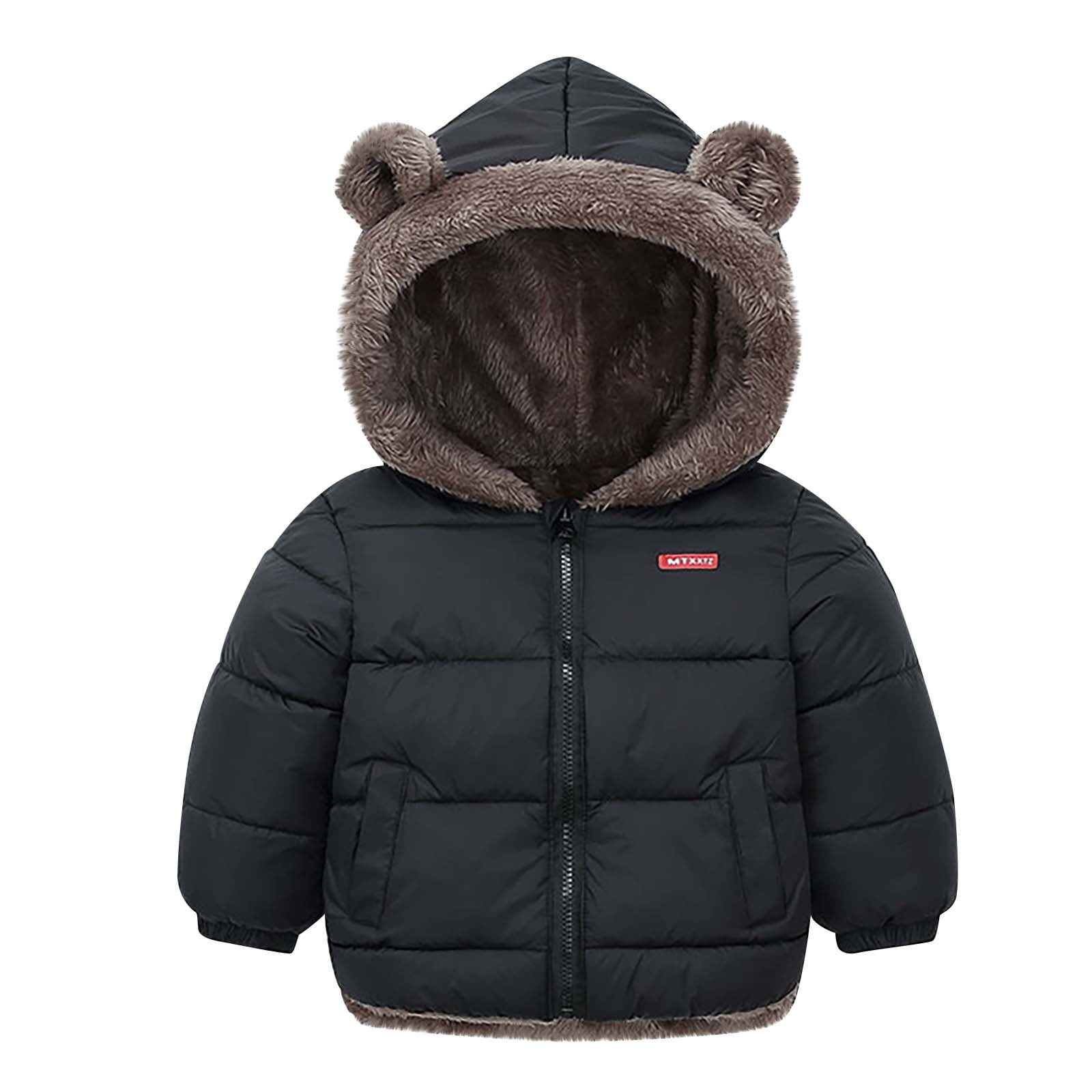 Children's Girls Coat Autumn And Winter Wool Sweater Ears Thickened Quilted Children's Clothing Toddler Baby Girls Solid Color Plush Cute Bear Ears Pocket Winter Thick Coat 12month-6year 