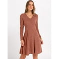 thumbnail image 2 of Women Long Sleeve Ribbed Knit Short Dresses  Fall Winter V Neck Casual Swing A Line Sweater Dress, 2 of 16