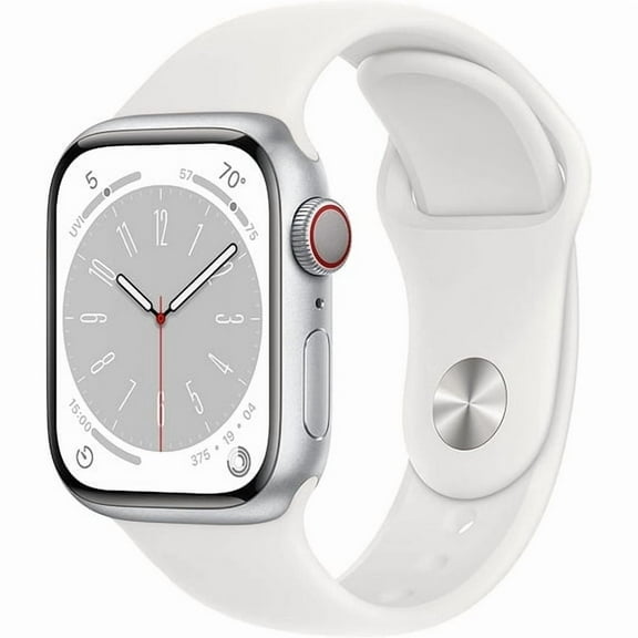 Restored Apple Watch Series 8 41mm (GPS   Cellular) Silver Aluminum w/ ML White Sport Band (Refurbished)
