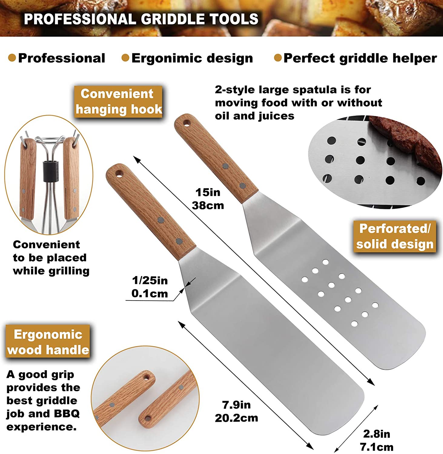 Romanticist 8-Piece Stainless Steel Griddle Tool Set photo 6
