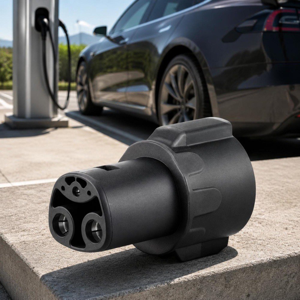 EV Charging Adapter, SAE J1772 to Tesla, 80A 240V Fast Charging, with Anti-Drop Lock and Carrying Bag, Compatible with Tesla Model 3/Y/S/X, Black