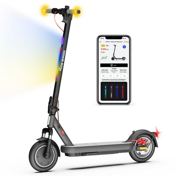 5TH WHEEL WES14 Electric Scooter for Adult, 10" Solid Tires, 400W Motor 20mph & 24.9Miles Range, Foldable Commuting E-Scooter with Dual Suspension & Brakes, App Control, Ambient Light, UL 2272