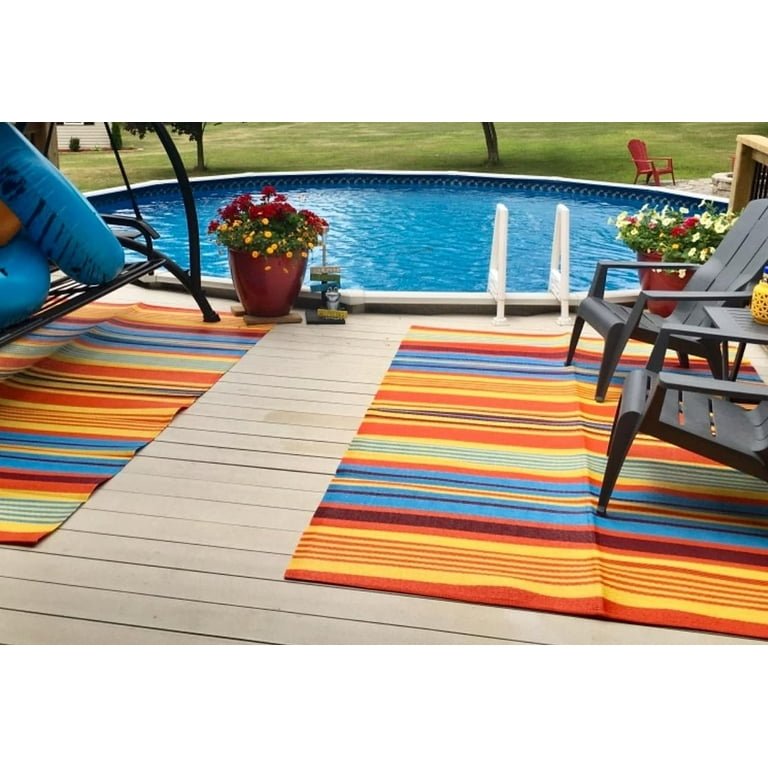 BalajeesUSA Outdoor Rugs Plastic Straw Patio rugs-6 by 9 Feet. Grey,Teal Reversible Mats Waterproof Camper Mats Patio Rugs Clearance. 7018, Size: 6' x