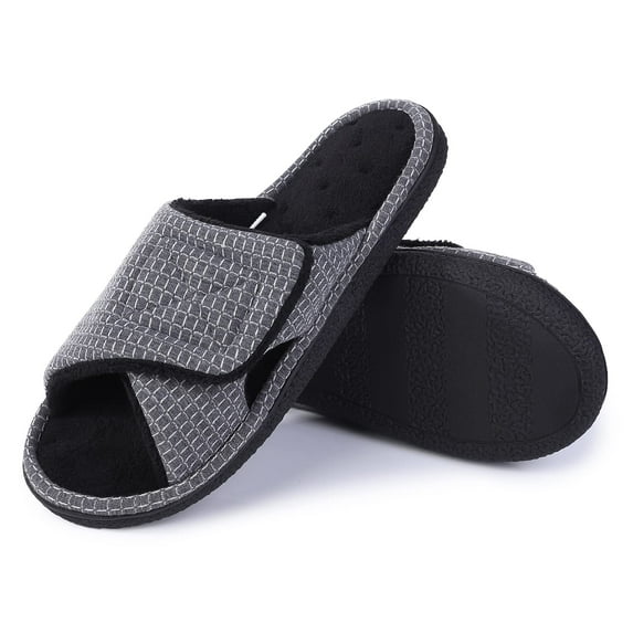 Oyang Men's Fuzzy House Slippers with Arch Support Orthotic Heel Cup Sandals, Velcro Slippers Comfy Memory Foam Slippers