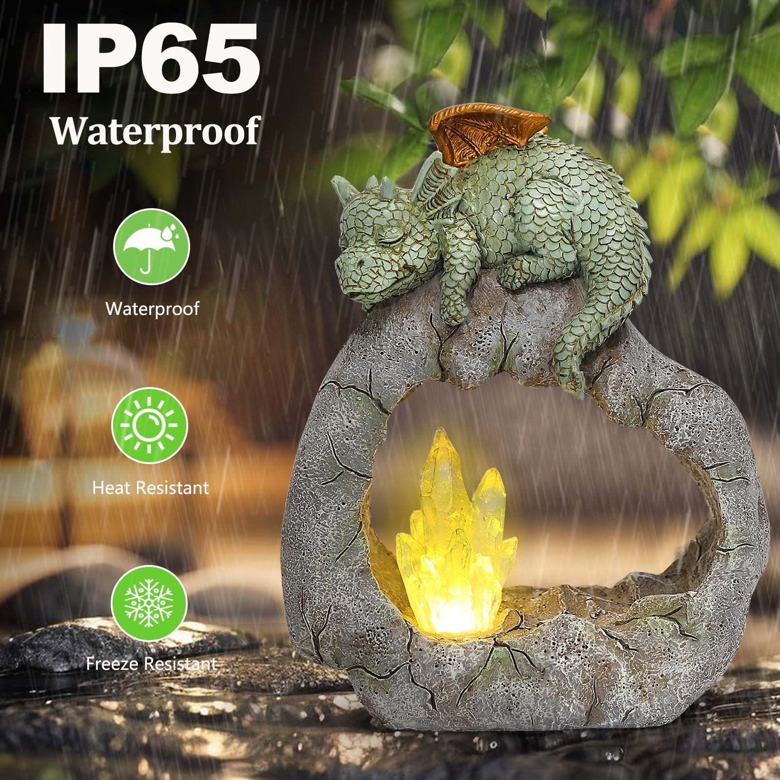 Solar Dragon Garden Statues Outdoor, Resin Dragon Statue Solar Figurine Lights Outdoor Waterproof, Solar Sculpture Dragon Decor for Garden Yard Patio, Dragon Gifts for Mom Grandma Women