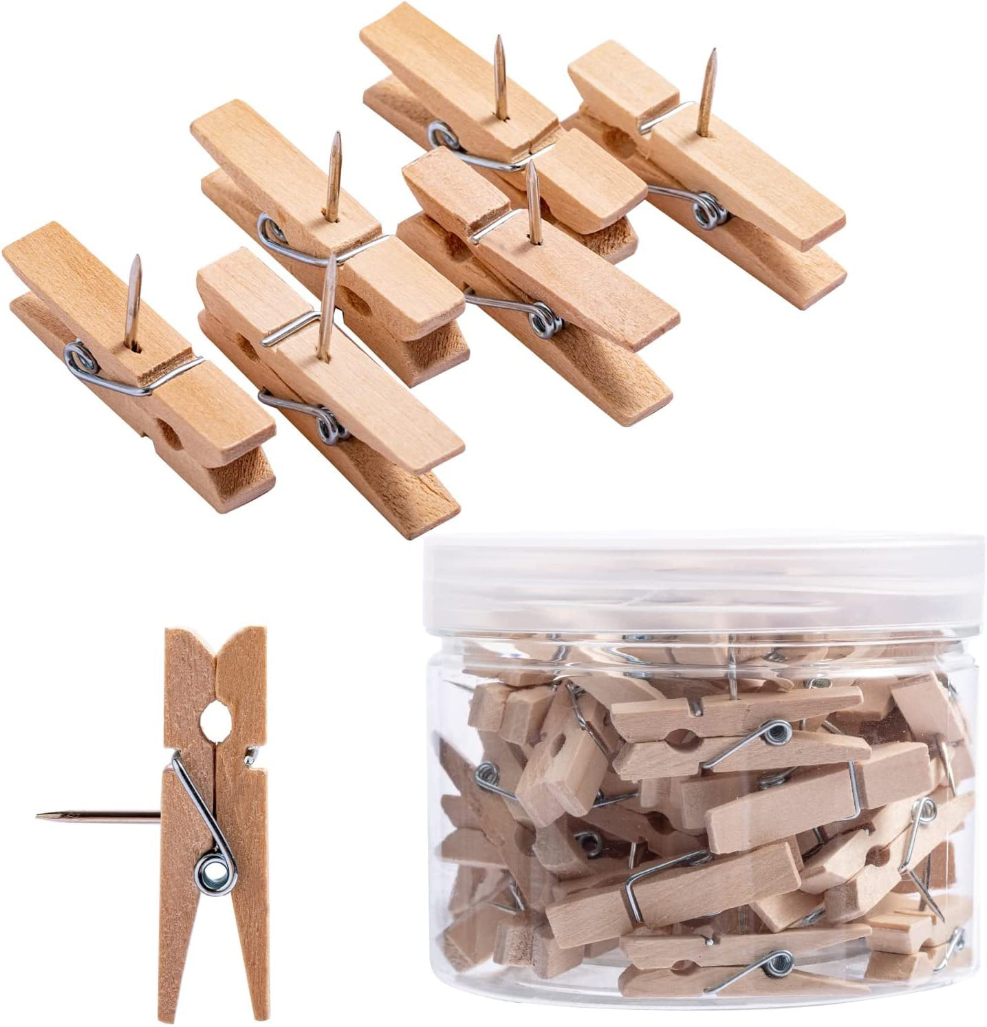 Cabilock 1 Set 50pcs Thumbtack Wooden Clip Clips for Hanging Photos Photo  Clips Multipurpose Clips Photo Holder Clips with Drawing Pin Picture Clips