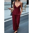 thumbnail image 6 of Women's Wide Leg Sets Deep Neck Camisole Tank Tops Matching 2 Piece Set Pants Outfit Top Wine Red S, 6 of 7