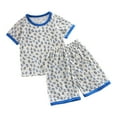 thumbnail image 1 of Rovga Ensemble de Pyjamas d'Été Doux pour Garçons 8-9 Ans, Chemise à Manches Courtes et Shorts, 2 Pcs Rétro, Bleu, 1 of 3