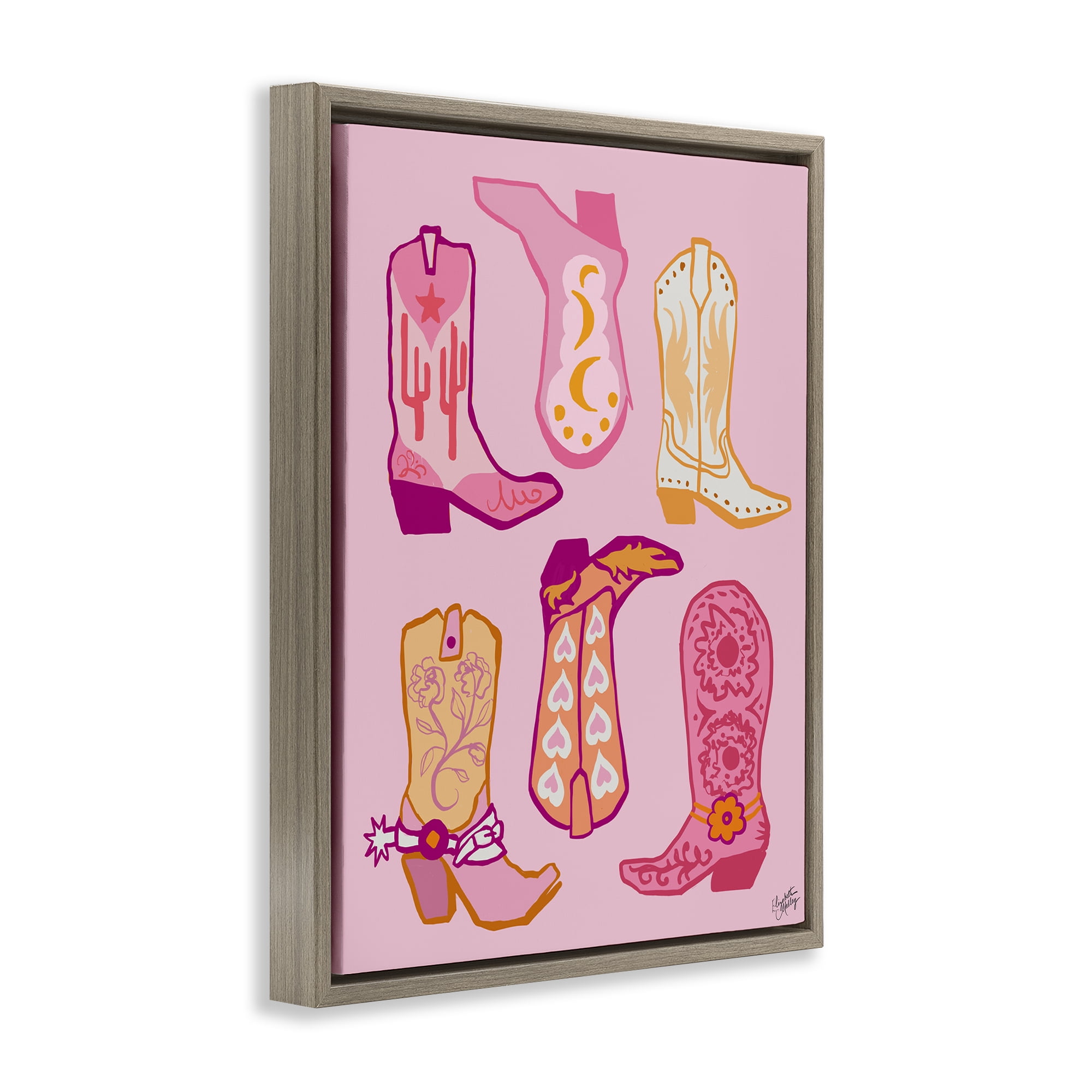 Stupell Industries Cowgirl Boot Designs Fashion Painting Brown Floater Framed Canvas Art Print Wall Art, 25 x 31