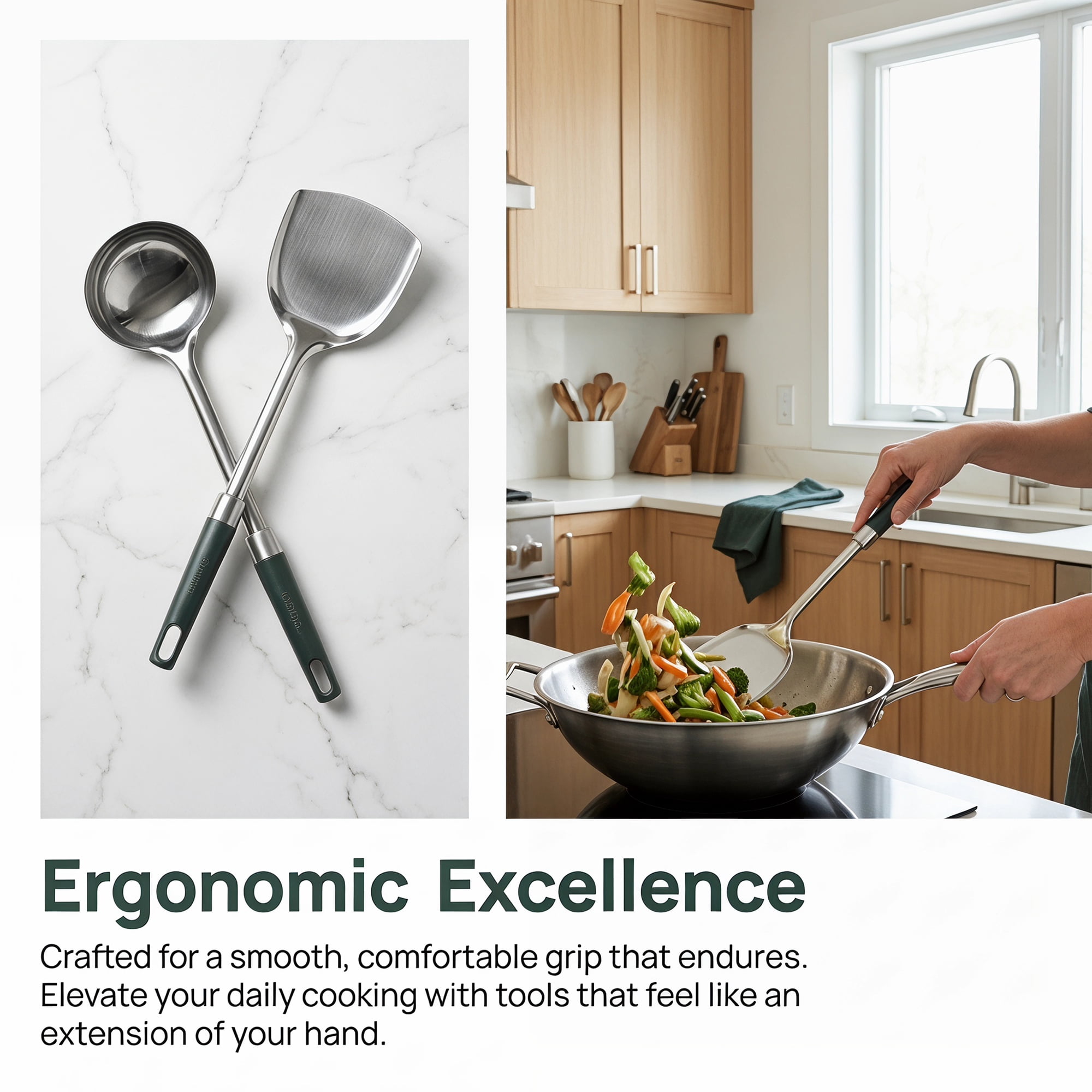Unique Bargains Color-Blocking Cooking Utensil Set for Home and Gift Green-Silver B 2pcs