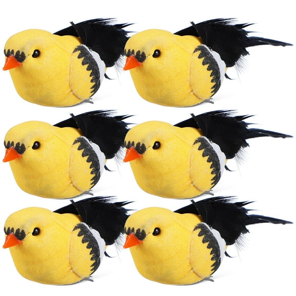 IDEANATEGRATE 6Pcs Yellow Foam Realistic Bird Figurines Clip On Ornaments For Home And Garden Decor 4.3x1.6x1.4in