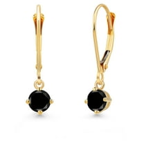 Gem Stone King 14K Yellow Gold Black Diamond Earrings for Women | 0.54 Cttw | Gemstone April Birthstone | Round 4MM