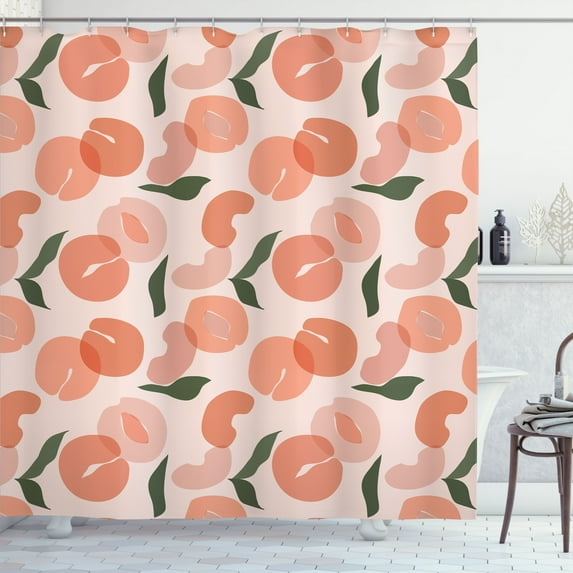 Ambesonne Peach Shower Curtain, Pastel Color Minimal Fruits, 69"Wx75"L, Blush Salmon Olive Green