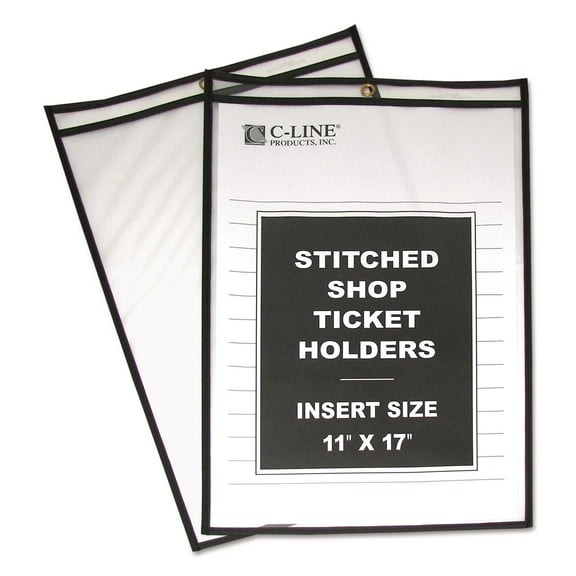 C-Line Shop Ticket Holders, Stitched, Both Sides Clear, 75", 11 x 17, 25/BX