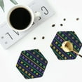 thumbnail image 4 of Lsque Mardi Gras Strings of Beads Pattern 4" Drink Coasters Set of 4, PVC Leather Absorbent Coasters, Table Coaster Set Decorative Coffee Cup Coasters Housewarming Gift -Hexagon, 4 of 6