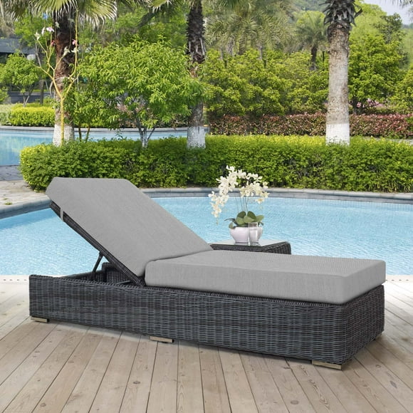 Modway Chaise Longue de Patio en Aluminium et Rotin en Toile/gris