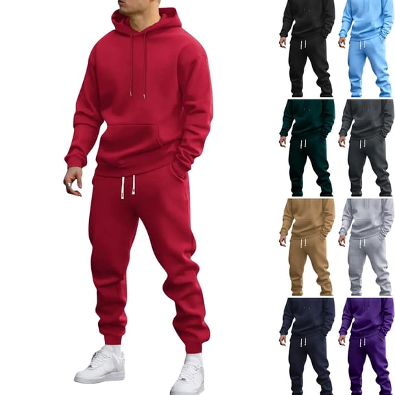 DORKASM Jogging Suits for Men Activewear Work Out Hoodie and Sweatpants Set Casual Big and Tall Baggy Jumpsuit Red L