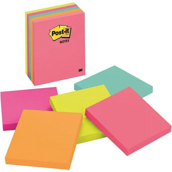 Post-it® Notes Original Notepads - 4" x 4" - Square - 100 Sheets per Pad - Assorted - Repositionable, Self-adhesive - 5 / Pack | Bundle of 2 Packs