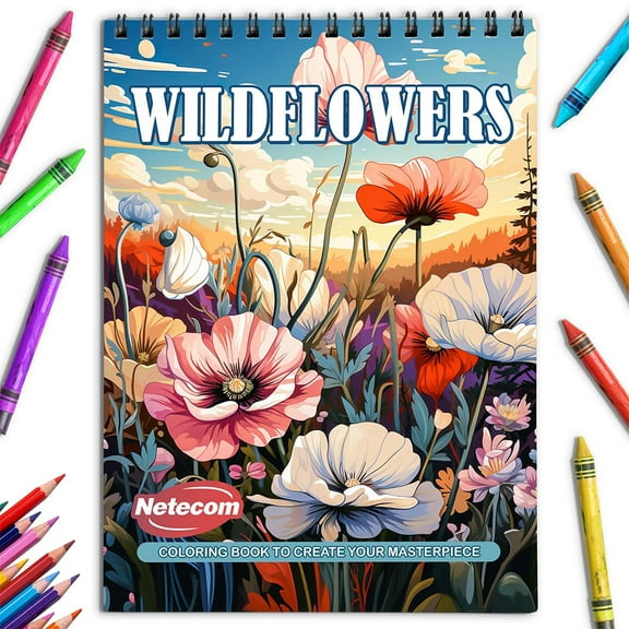 Netecom Wildflowers Coloring Book for Adults, Spiral Bound, Soft Cover